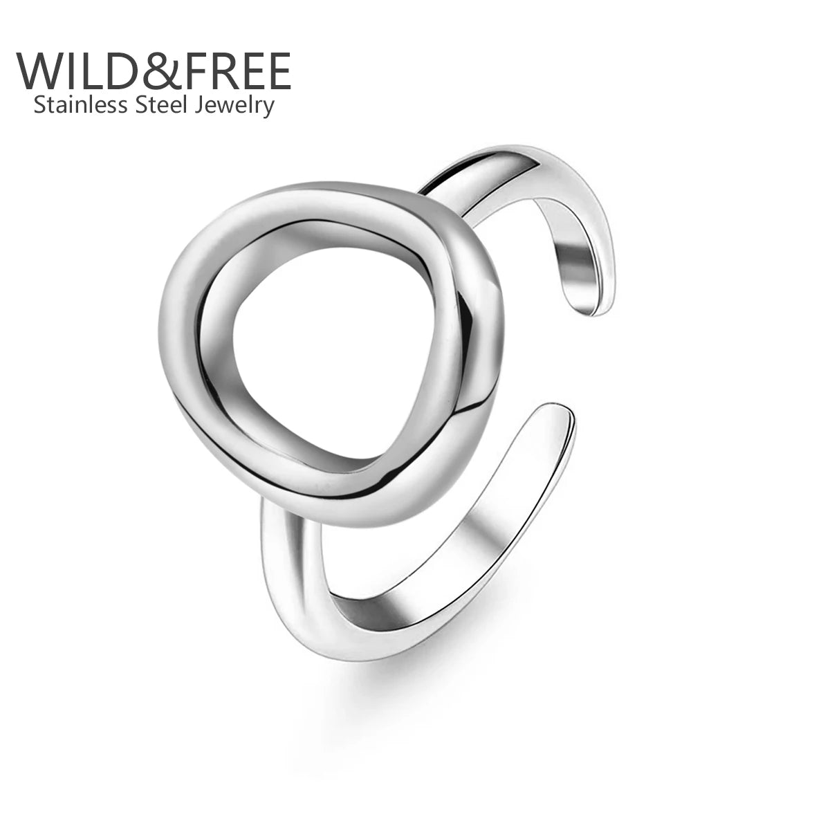 Gold Plated Trendy Stainless Steel Rings For Women Simple Style Round Hollow out Rings Party Jewelry Adjustable Open Finger Ring