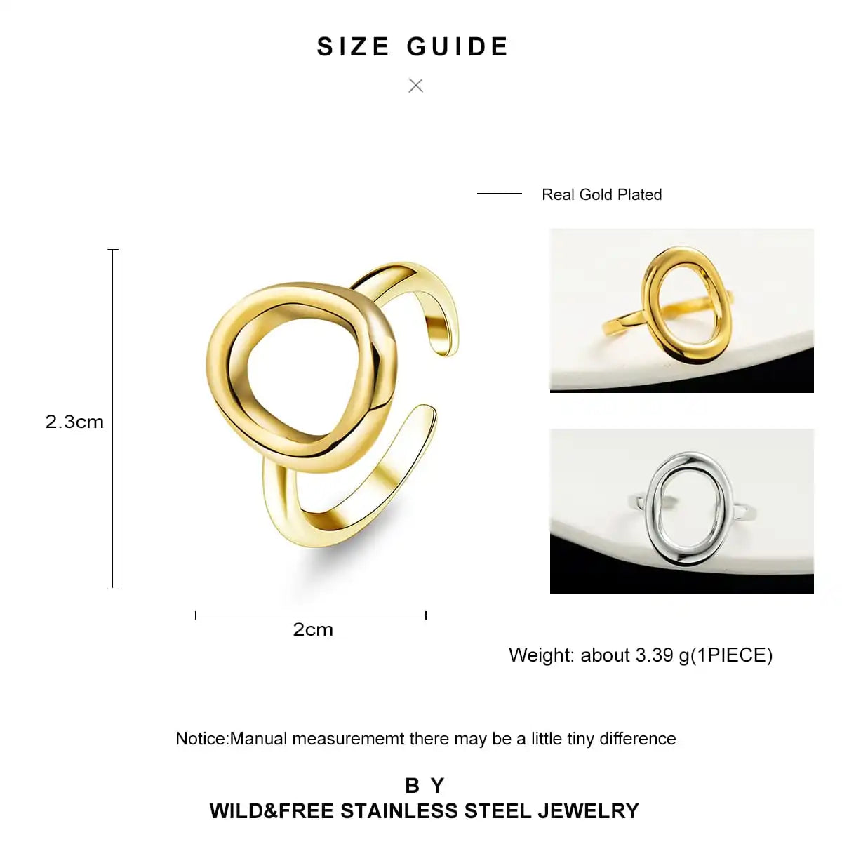 Gold Plated Trendy Stainless Steel Rings For Women Simple Style Round Hollow out Rings Party Jewelry Adjustable Open Finger Ring