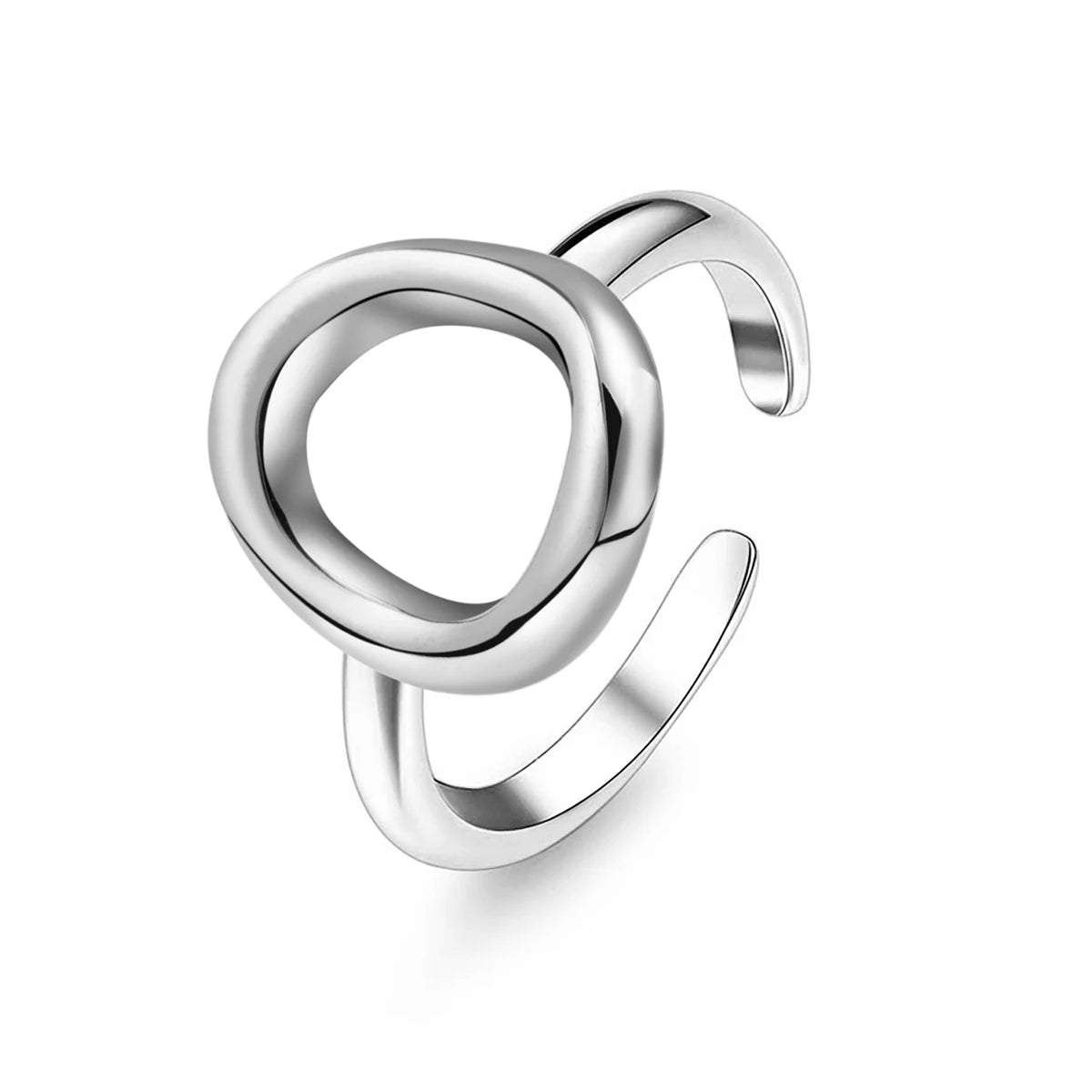 Gold Plated Trendy Stainless Steel Rings For Women Simple Style Round Hollow out Rings Party Jewelry Adjustable Open Finger Ring