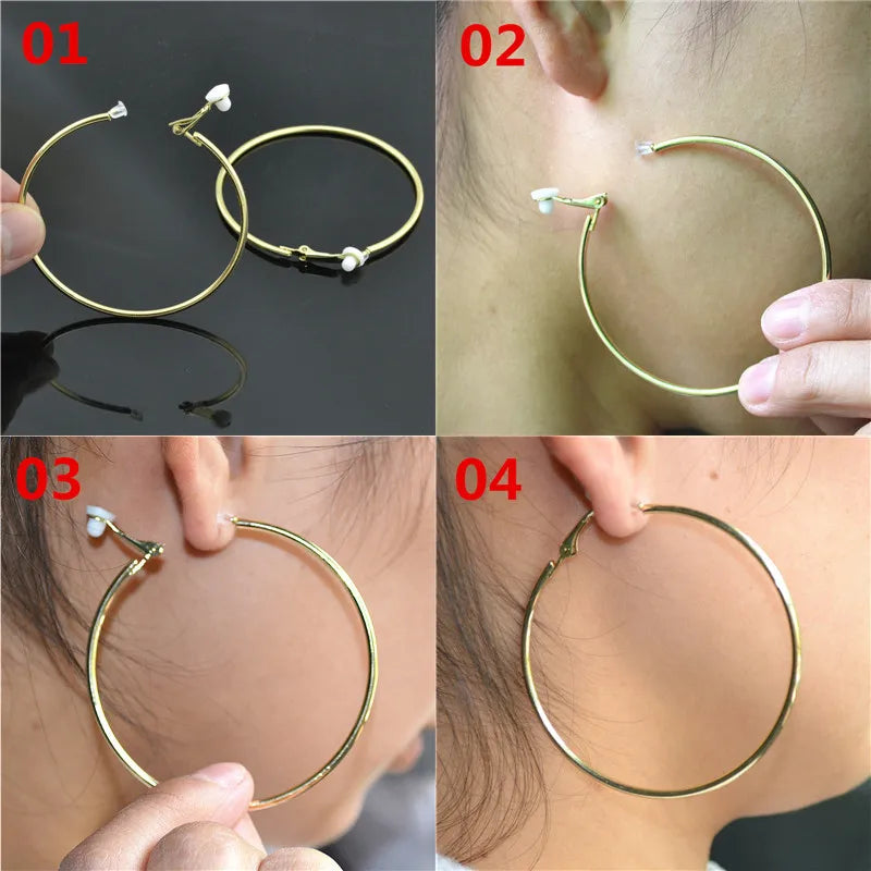 Clip On Earrings for Women No ear holes to wear Painless Not allergic Big Circle C-shaped Exaggerated Personality Trendy Fashion