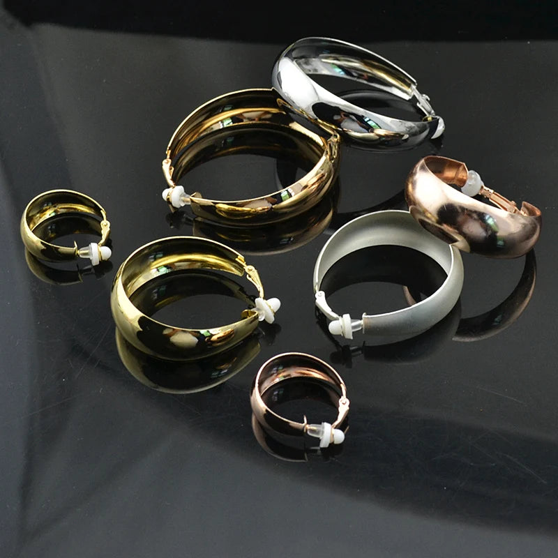Clip On Earrings for Women No ear holes to wear Painless Not allergic Big Circle C-shaped Exaggerated Personality Trendy Fashion