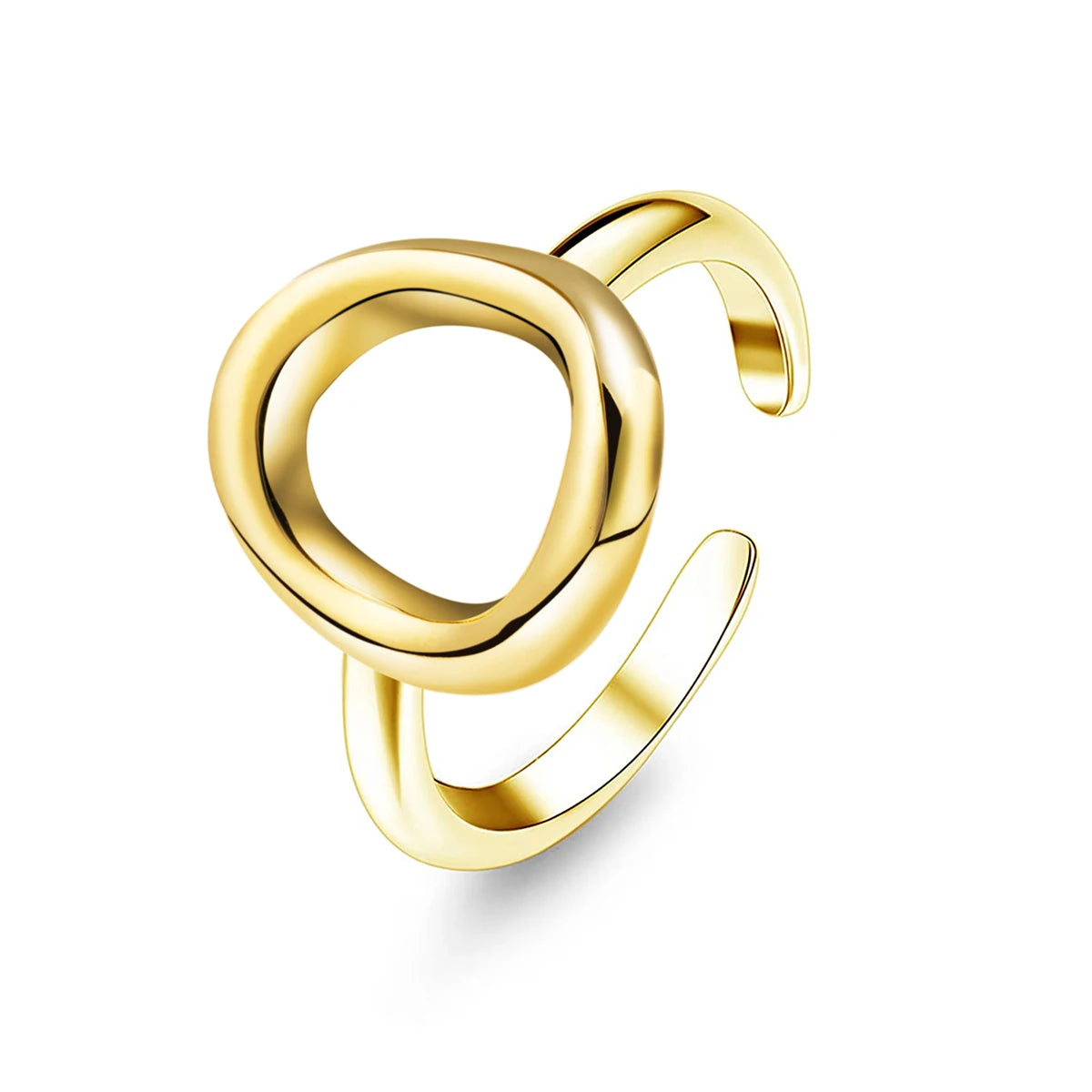 Gold Plated Trendy Stainless Steel Rings For Women Simple Style Round Hollow out Rings Party Jewelry Adjustable Open Finger Ring
