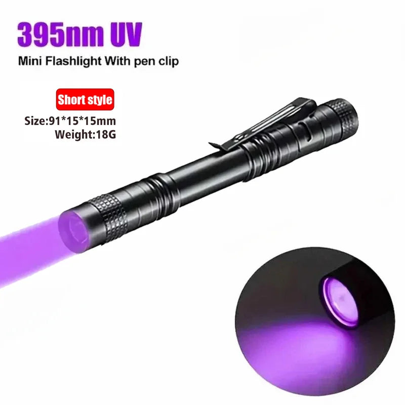 UV Flashlight 365nm Ultraviolet Torch With Pen Clip Portable AAA Batteries Used Violet Light Pet Urine Scorpion Detector UV Lamp