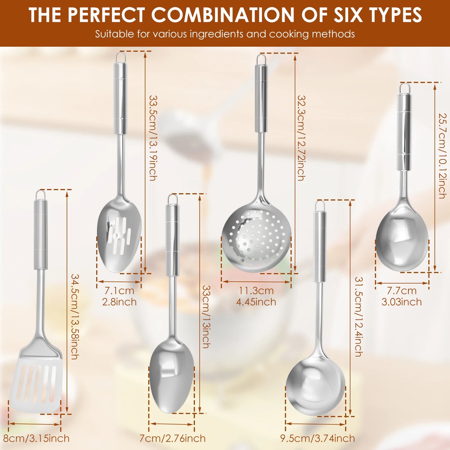 6Pcs Cooking Utensils Set Stainless Steel Kitchen Utensil Set Heat Resistant Wok Utensils Set Versatile Kitchen Cooking Utensils