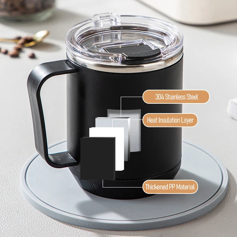 460ml Coffee Cup with Handle Lid Straw Insulated Cup Vacuum Stainless Steel Double Layer Large Capacity Portable Traveling