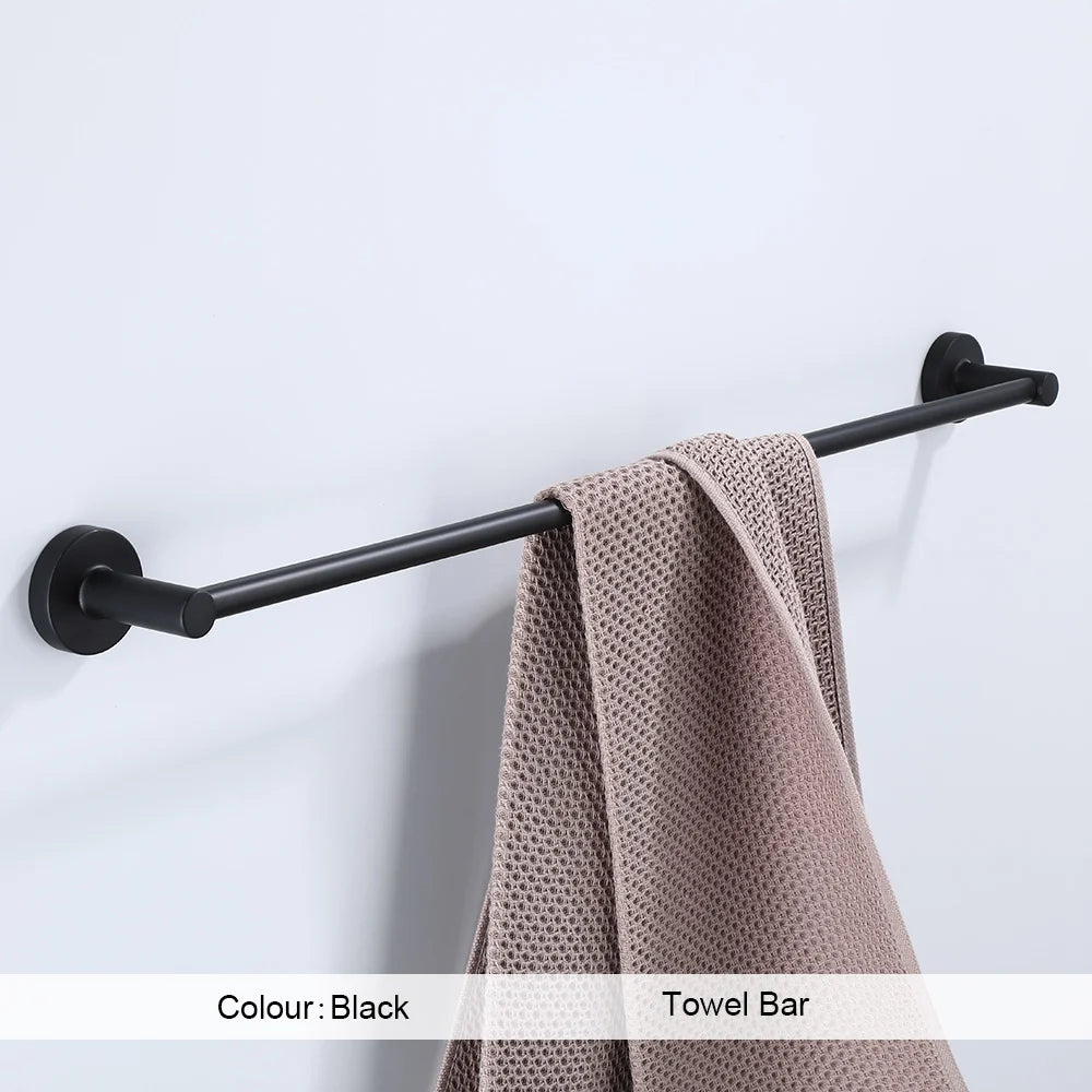 Bathroom Hardware Black Robe Hook Towel Rail Bar Rack Bar Shelf Tissue Paper Holder Toothbrush Holder Bathroom Accessories