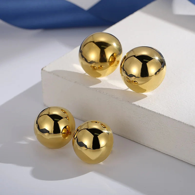 Elegant Stainless Steel Earrings for Women Round Hollow Hemisphere Polished Women's Ear Stud Simple French Party Wedding Jewelry