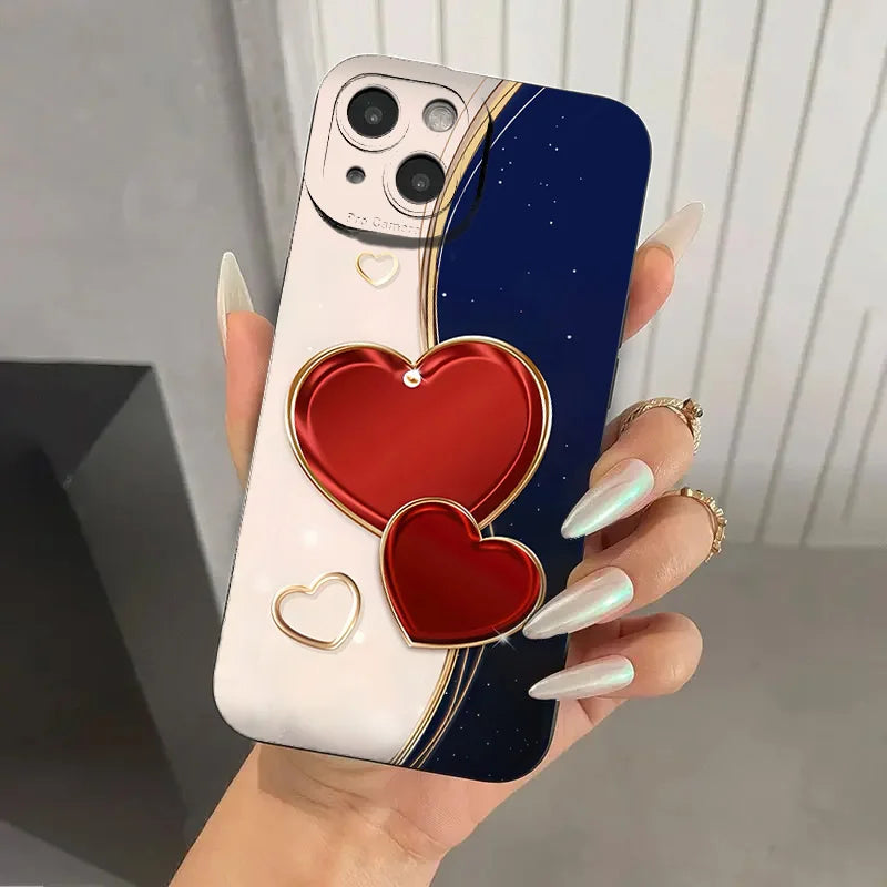 Purple Heart-Shaped Design TPU Phone Case For iPhone 16 Pro Cases iPhone 16E 11 12 13 14 15 Pro Max XS X XR 7 8 Plus SE2 Cover