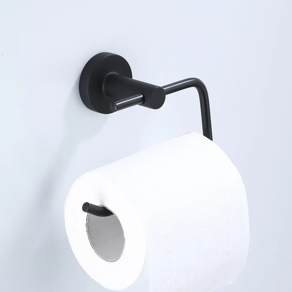 Bathroom Hardware Black Robe Hook Towel Rail Bar Rack Bar Shelf Tissue Paper Holder Toothbrush Holder Bathroom Accessories
