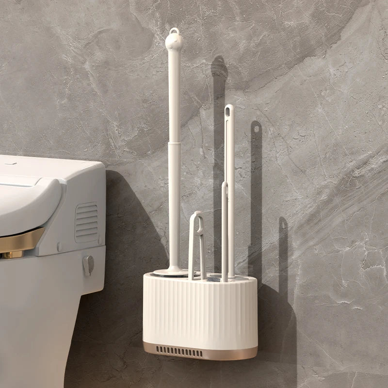 Household Toilet Brush Wall Mounted Toilet Cleaning Brush, No Angle for Comprehensive Cleaning, Suitable for Toilets, 4-in-1 Set