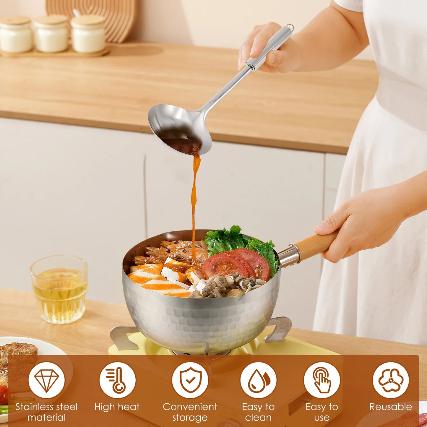 6Pcs Cooking Utensils Set Stainless Steel Kitchen Utensil Set Heat Resistant Wok Utensils Set Versatile Kitchen Cooking Utensils