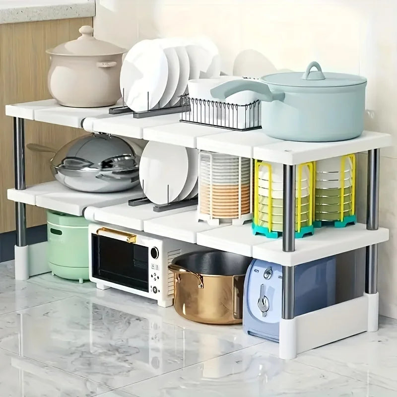 Kitchen Under Sink Adjustable Rack Multifunctional Dish Pans Snacks Cookware Storage Rack Countertop Cabinet Kitchen Accessories