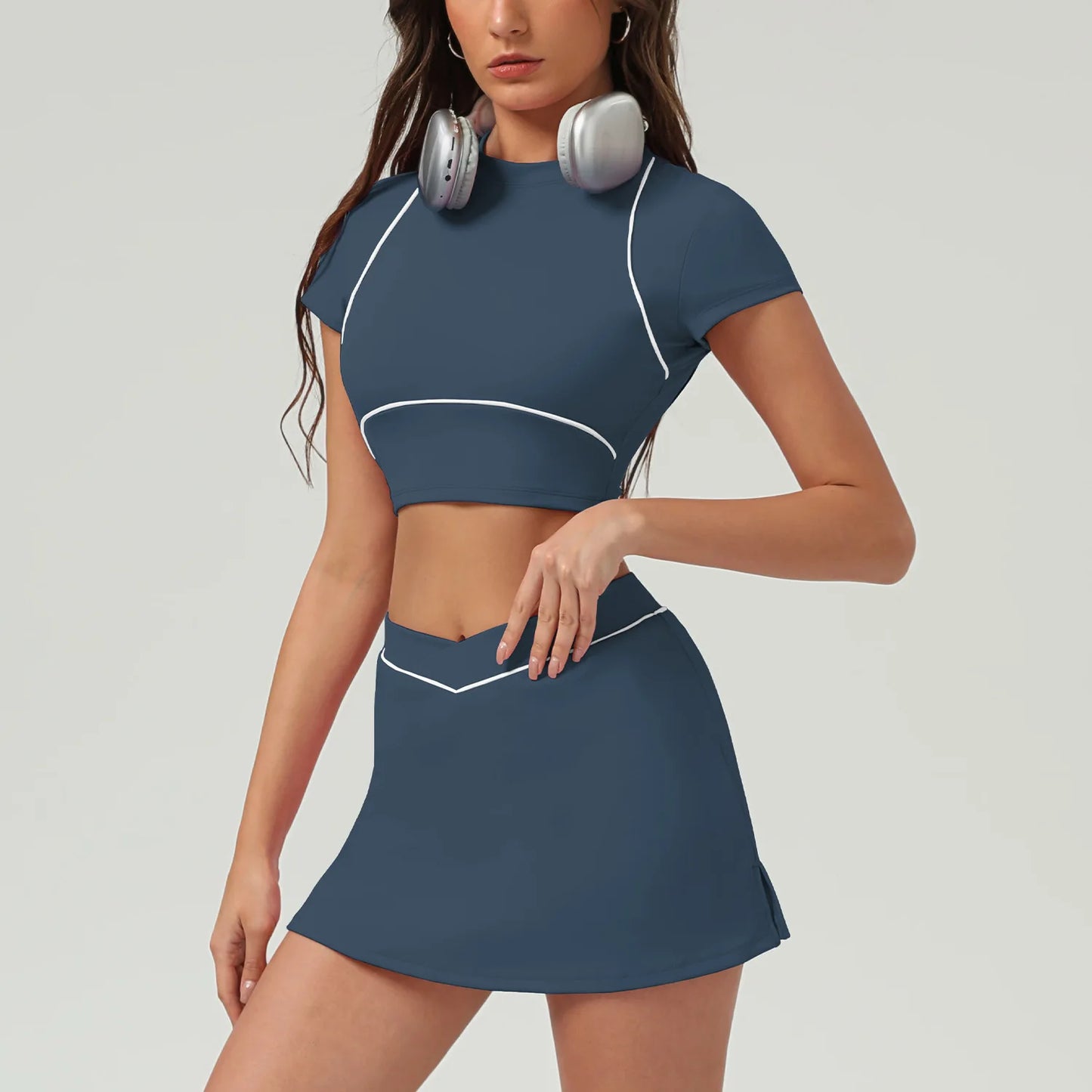 Tennis Sports Suit Fitness High Waist Skinny Backless Quick-drying Pant Yoga Suit Workout Clothe Gym Tennis Skirt Suit for Women