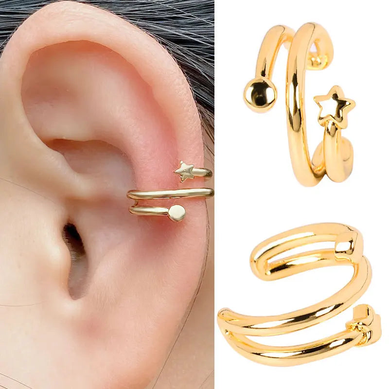 Stackable Earrings Without Ear Hole Star Wrap Clip On Earrings Earcuff for Women Ear Screen Climb Cuffs Fake Piercing One pair