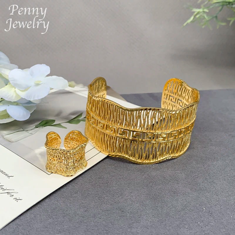 Women Bangle Bracelet Ring Sets Original Exquisite 18K Gold Plated Jewelry Set African Bridal Wedding Party Gifts Jewellery Sets