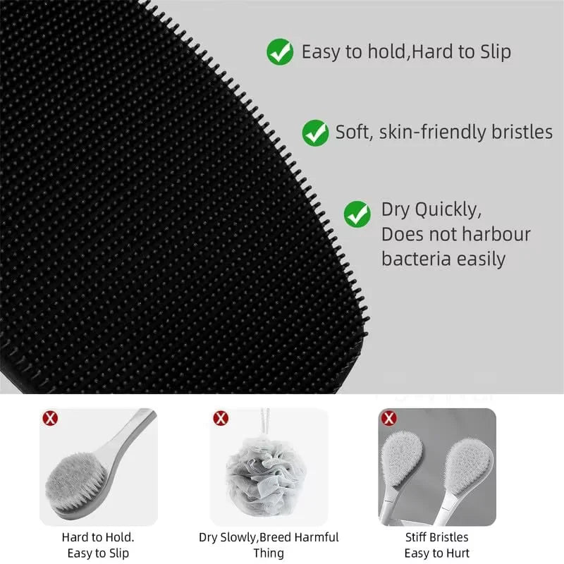 Body cleaning brush, bath brush, soft-bristled massage shower brush, made of silicone material, with anti-slip handle design.