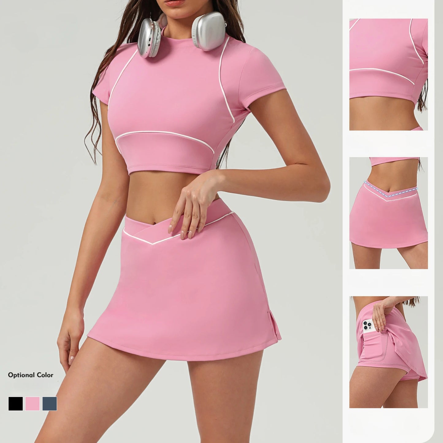 Tennis Sports Suit Fitness High Waist Skinny Backless Quick-drying Pant Yoga Suit Workout Clothe Gym Tennis Skirt Suit for Women