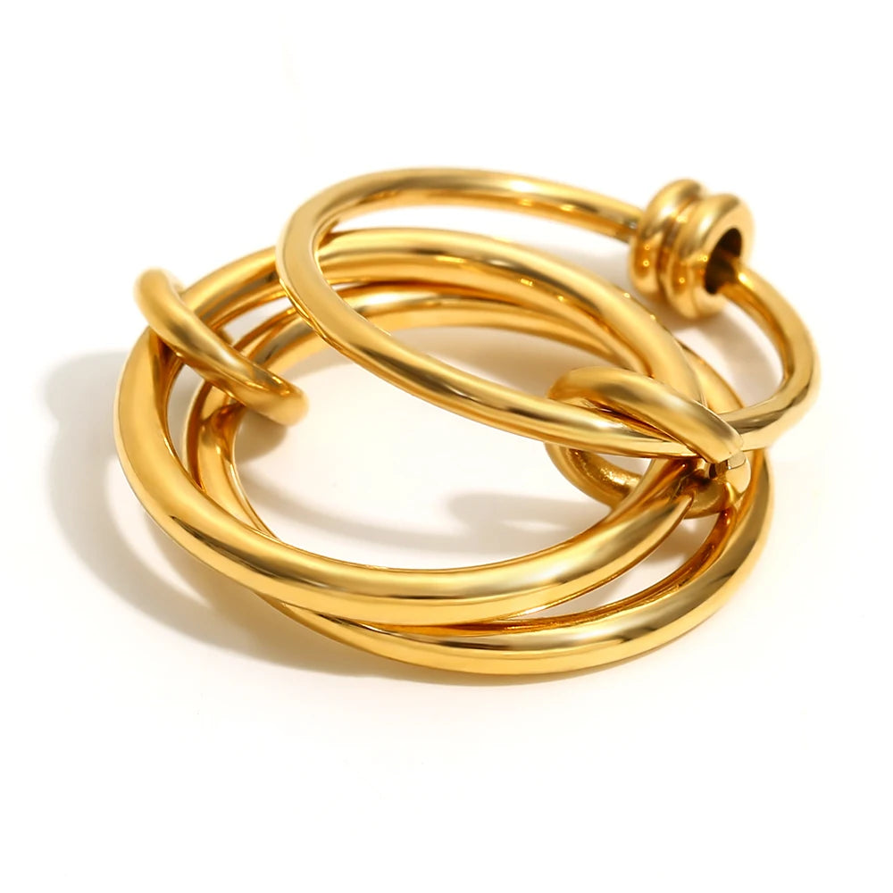 Unique Cool Three Fingers Chain Shape Variable Hiphop Rings Stainless Steel 18k Gold Steel Trendy Accessories for Women Men
