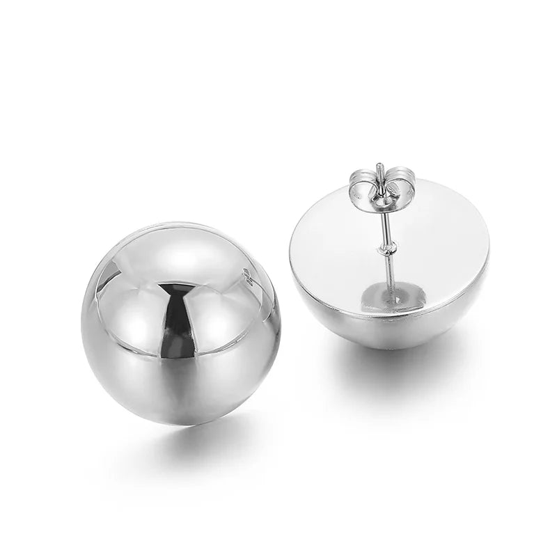 Elegant Stainless Steel Earrings for Women Round Hollow Hemisphere Polished Women's Ear Stud Simple French Party Wedding Jewelry