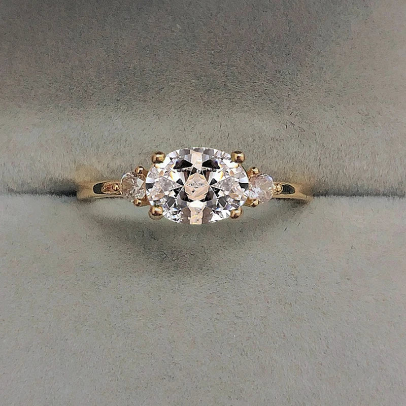 Wedding Rings For Women Simple Multicolor Oval Zircon Light Gold Color Wholesale Bride Jewelry Friendship Gift R865