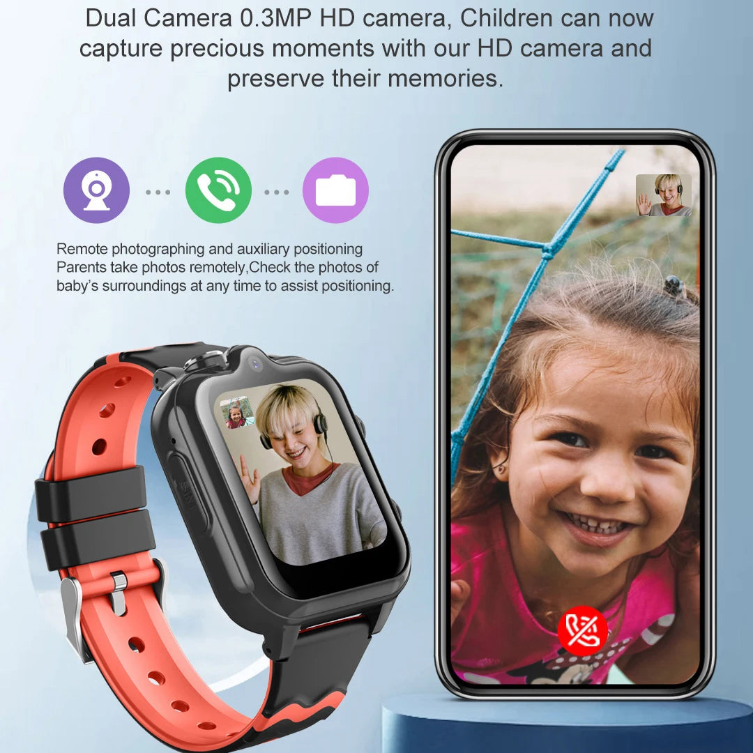 2025 New Smart Watches 4G Kids GPS AGPS LBS SOS Music Playback Dual Camera Smartwatch Waterproof 900mAh Boy Girl Children Gift