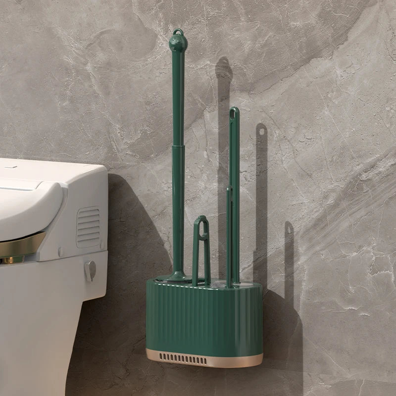 Household Toilet Brush Wall Mounted Toilet Cleaning Brush, No Angle for Comprehensive Cleaning, Suitable for Toilets, 4-in-1 Set