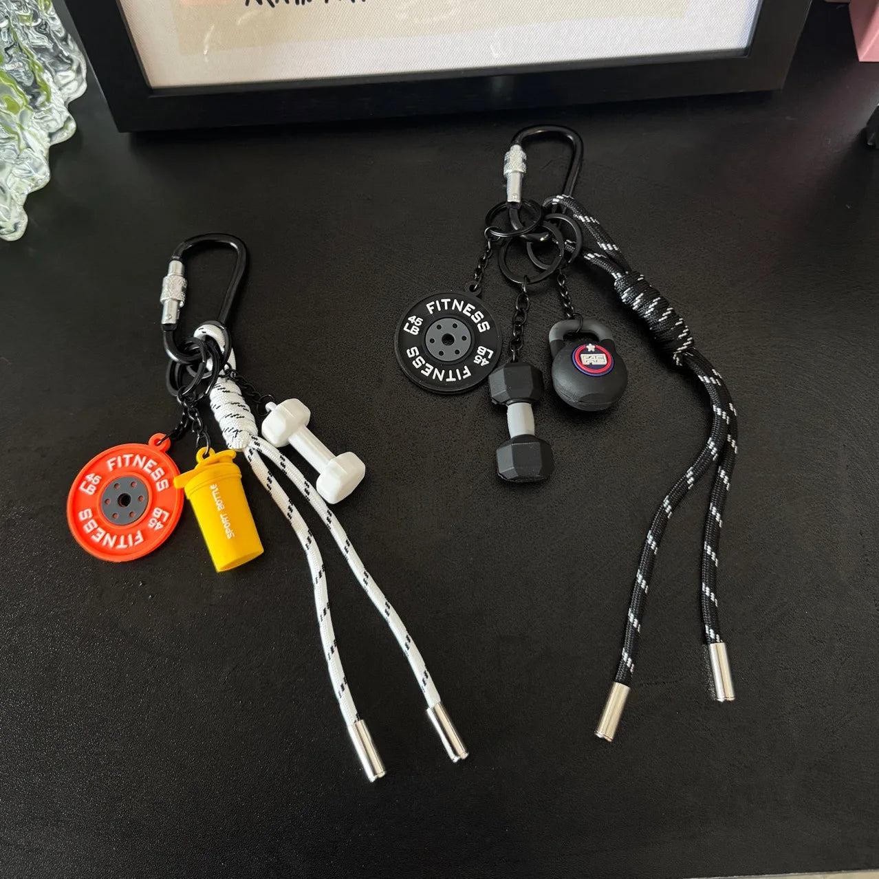 Sports Fitness Bag Pendant Mini Dumbbell Water Cup Keychain Camera Mobile Phone Backpack Accessories For Men Women Y2k Fashion