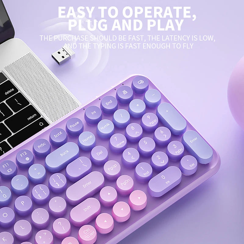 Ergonomic 2.4G Wireless Keyboard 106 Keys Retro Round Keycap Keyboard Multimedia Function Keyboard for Pc/Laptop/Desktop