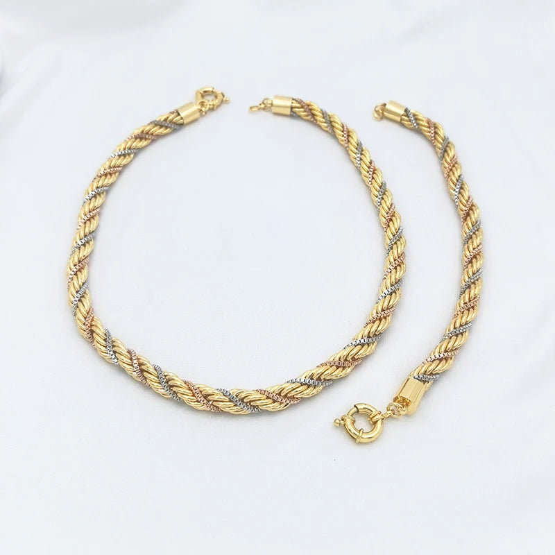 Brazilian Jewelry Set For Women Twisted Chains Necklace Bracelet Daily Wear Gift Trendy Party Engagement