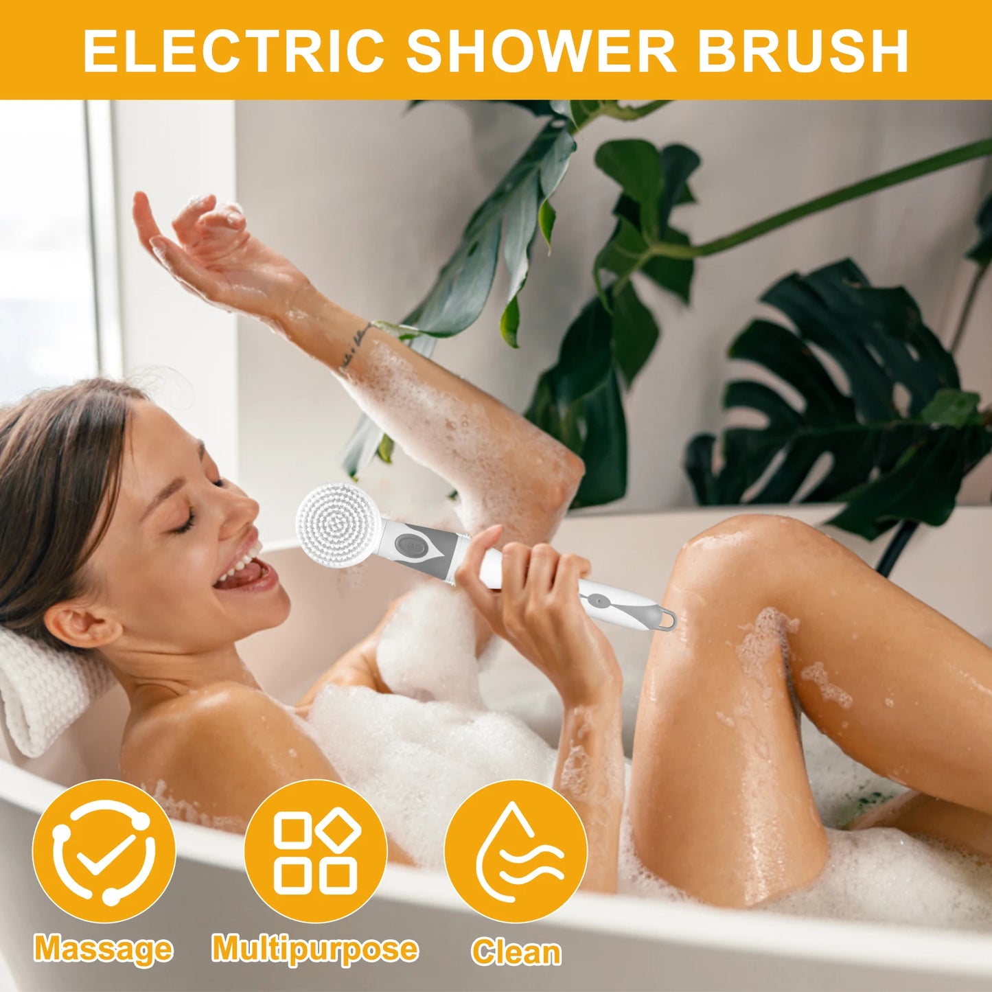 Electric Cleaning Brush Multi-functional Body Scrubber Electric Shower Brush Battery Operated Long Handle Back Massage Brush