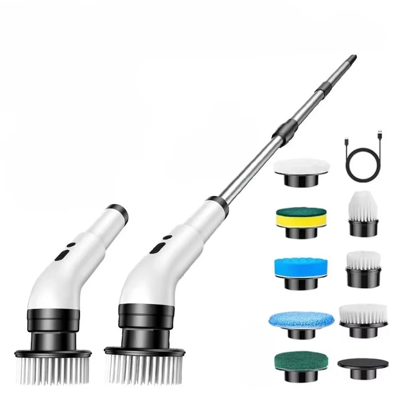 Electric Cleaning Brush 9-in-1 Wireless Telescopic Handheld Household Kitchen Floor Bathroom 9 Head Cleaning Scrubber