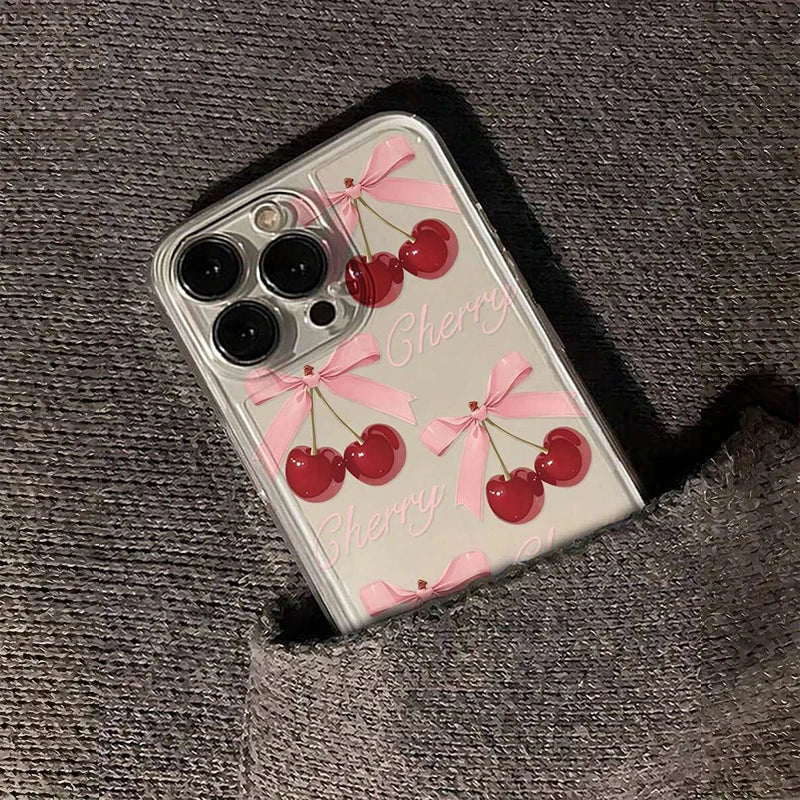 Phone Case For iPhone 16 Cases iPhone 16E 13 15 14 12 11 Pro Max 7 8 Plus X XS XR SE2 Cherry-Colored Transparent Printed Cover
