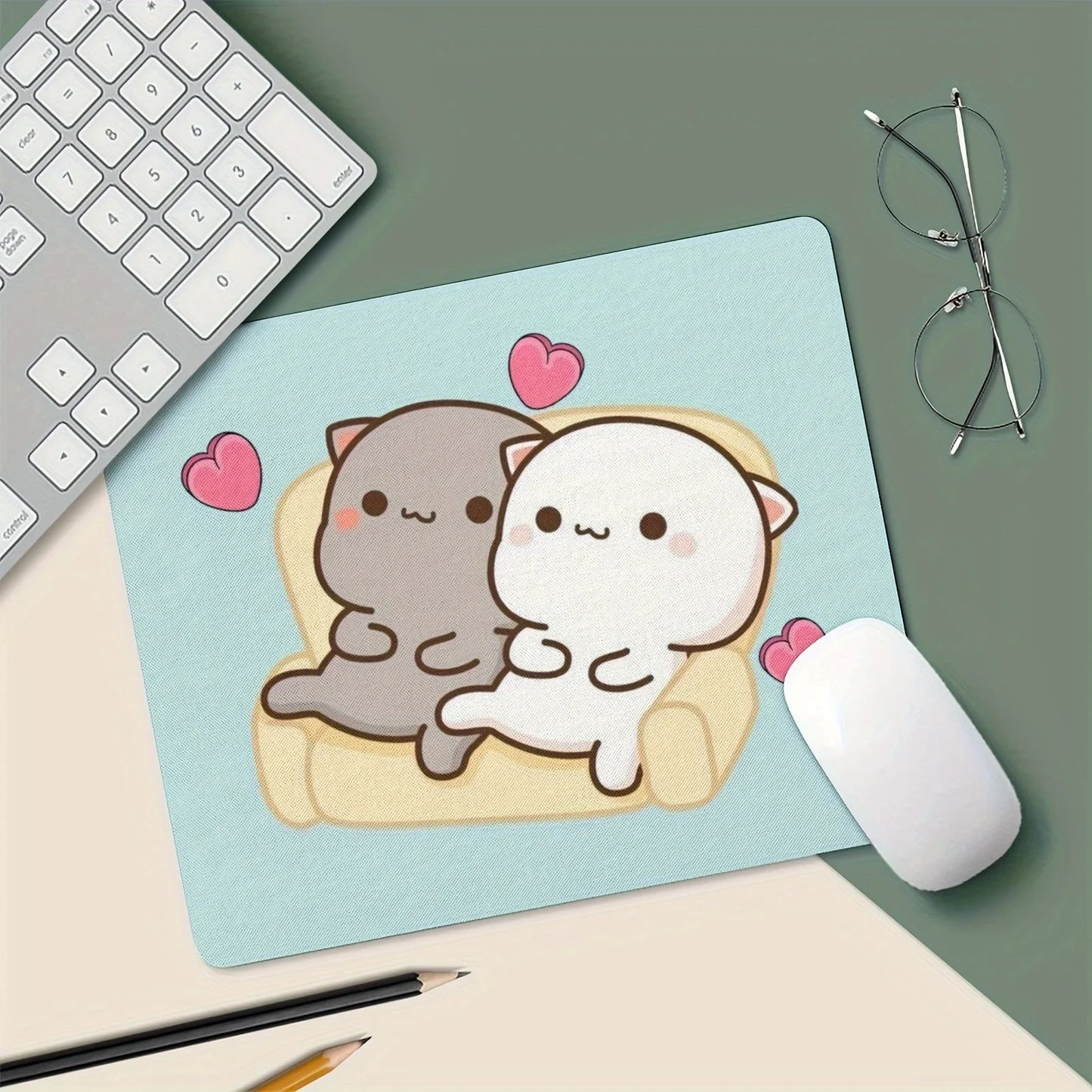 Cute Cat Peach Mouse Pad Non-Slip Rubber Pink and White Mousepad Desk Accessory Thick 3mm Office Gamer Accessories Desk Pad