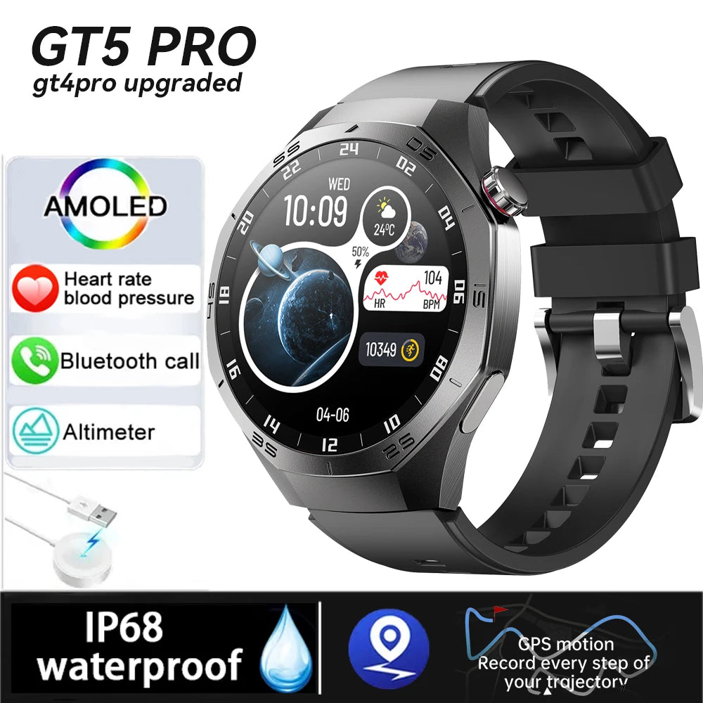 2025 New Smart Watch Men Watch 5 Pro 1.52 AMOLED Screen Bluetooth Call GPS Trajectory NFC Heart Rate Dynamic Lsland SmartWatches