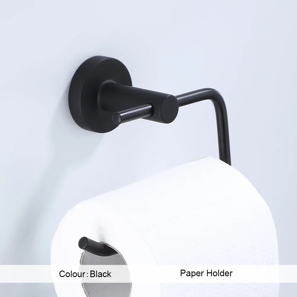 Bathroom Hardware Black Robe Hook Towel Rail Bar Rack Bar Shelf Tissue Paper Holder Toothbrush Holder Bathroom Accessories
