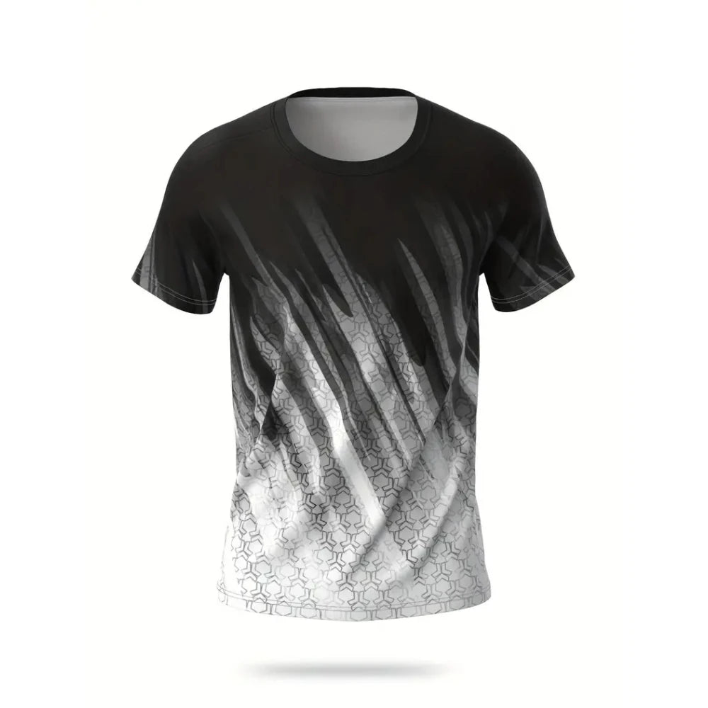 Fitness T-Shirt Quick Drying Sports Short Sleeve Gradient Stripe Print T Shirt Badminton Tennis Training Clothing Man T Shirts