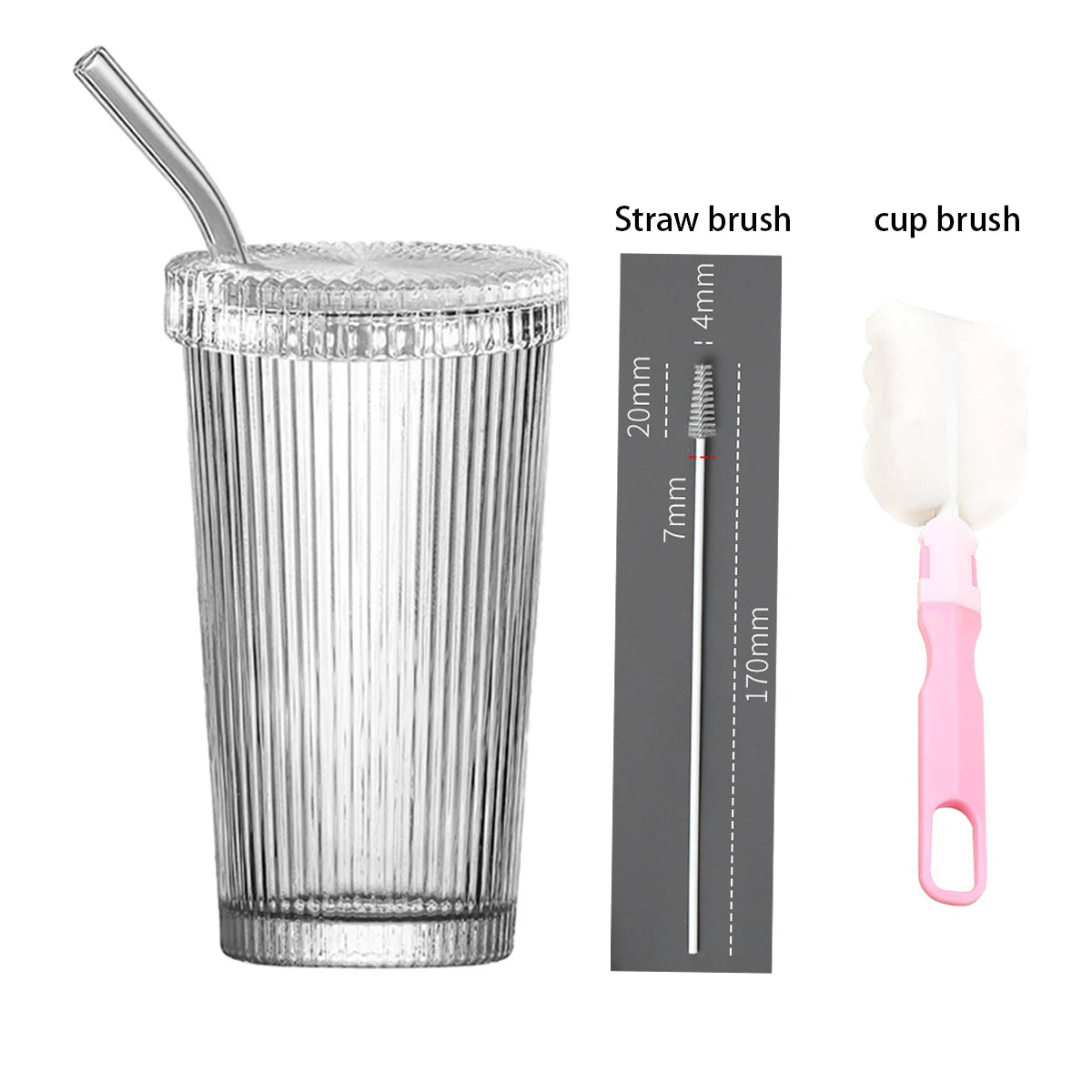 375Ml Stripe Glass Cup with Lid Straw Japanese Style Drinking Chic Mugs Milk Coffee Drinkware Tea Birthday Gifts whiskey Glasses