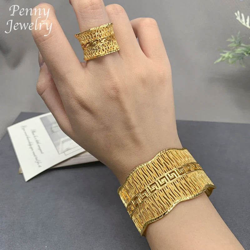 Women Bangle Bracelet Ring Sets Original Exquisite 18K Gold Plated Jewelry Set African Bridal Wedding Party Gifts Jewellery Sets