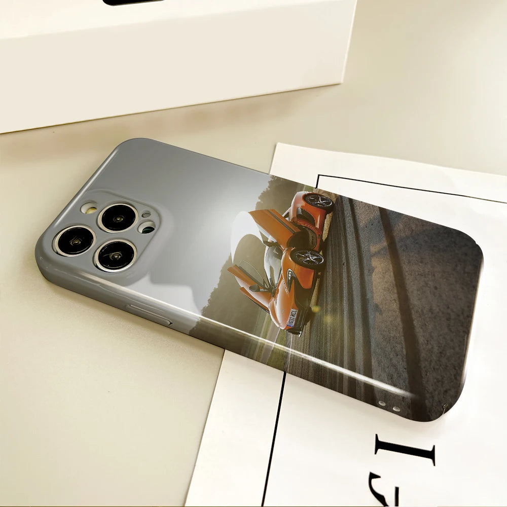 Sports Car Phone Case For IPhone 16 15 14 13 12 11 Plus Pro Max Mini Glossy HD Hard Cover Film Shell McLarens