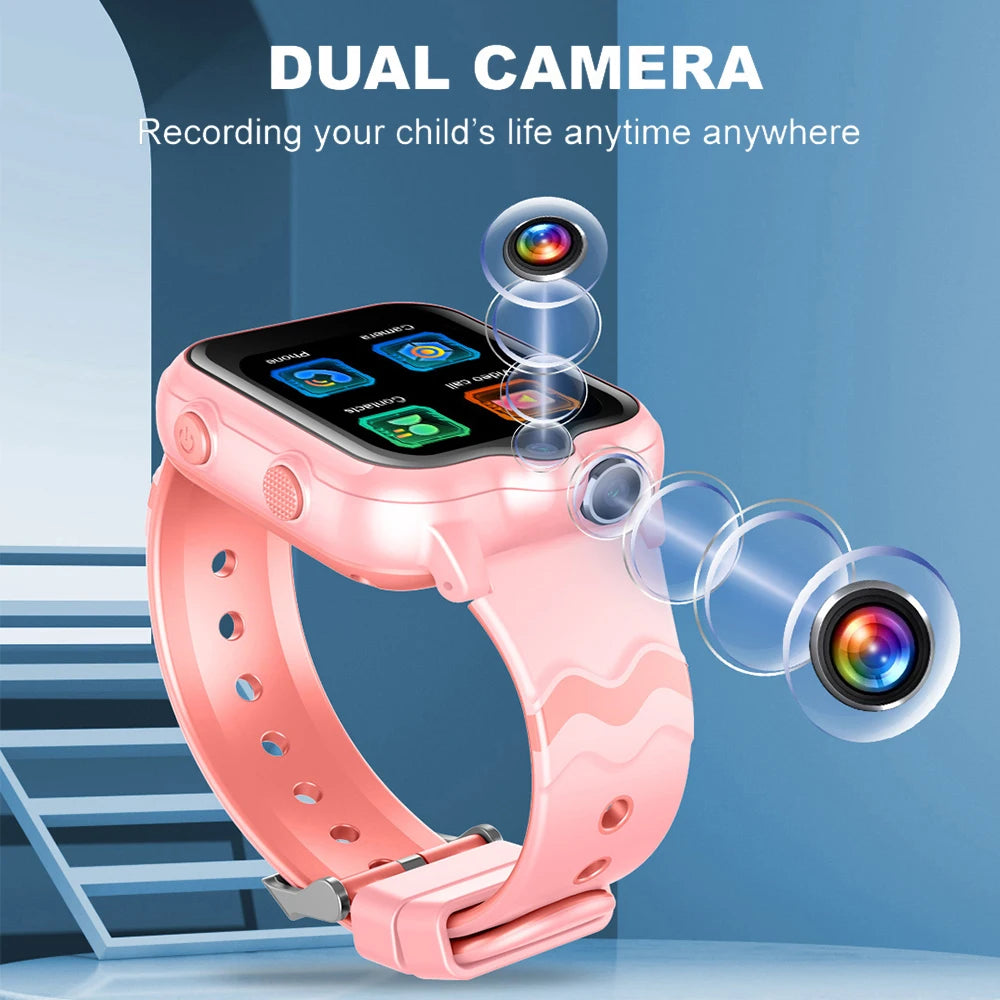 2025 New Smart Watches 4G Kids GPS AGPS LBS SOS Music Playback Dual Camera Smartwatch Waterproof 900mAh Boy Girl Children Gift