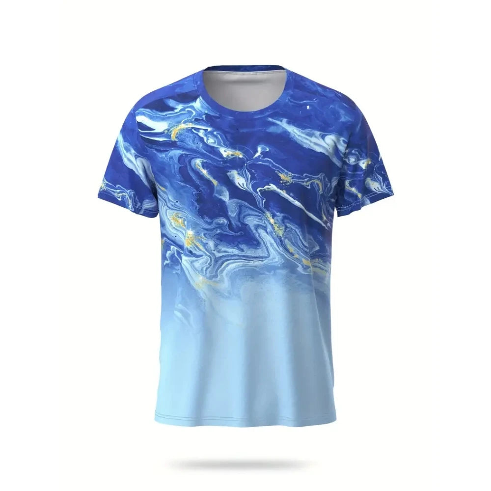 Fitness T-Shirt Quick Drying Sports Short Sleeve Gradient Stripe Print T Shirt Badminton Tennis Training Clothing Man T Shirts