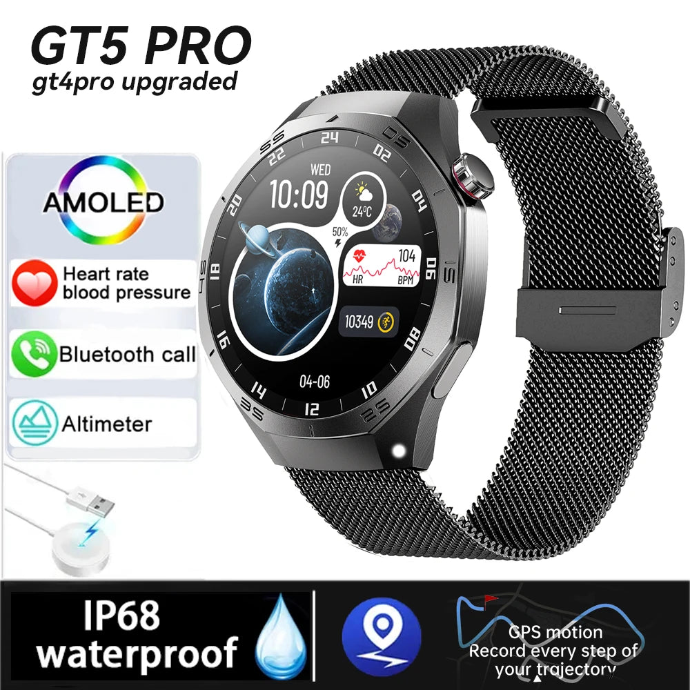 2025 New Smart Watch Men Watch 5 Pro 1.52 AMOLED Screen Bluetooth Call GPS Trajectory NFC Heart Rate Dynamic Lsland SmartWatches