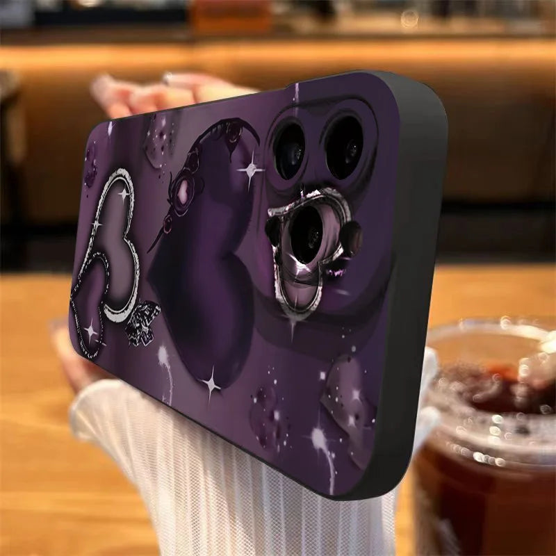 Purple Heart-Shaped Design TPU Phone Case For iPhone 16 Pro Cases iPhone 16E 11 12 13 14 15 Pro Max XS X XR 7 8 Plus SE2 Cover