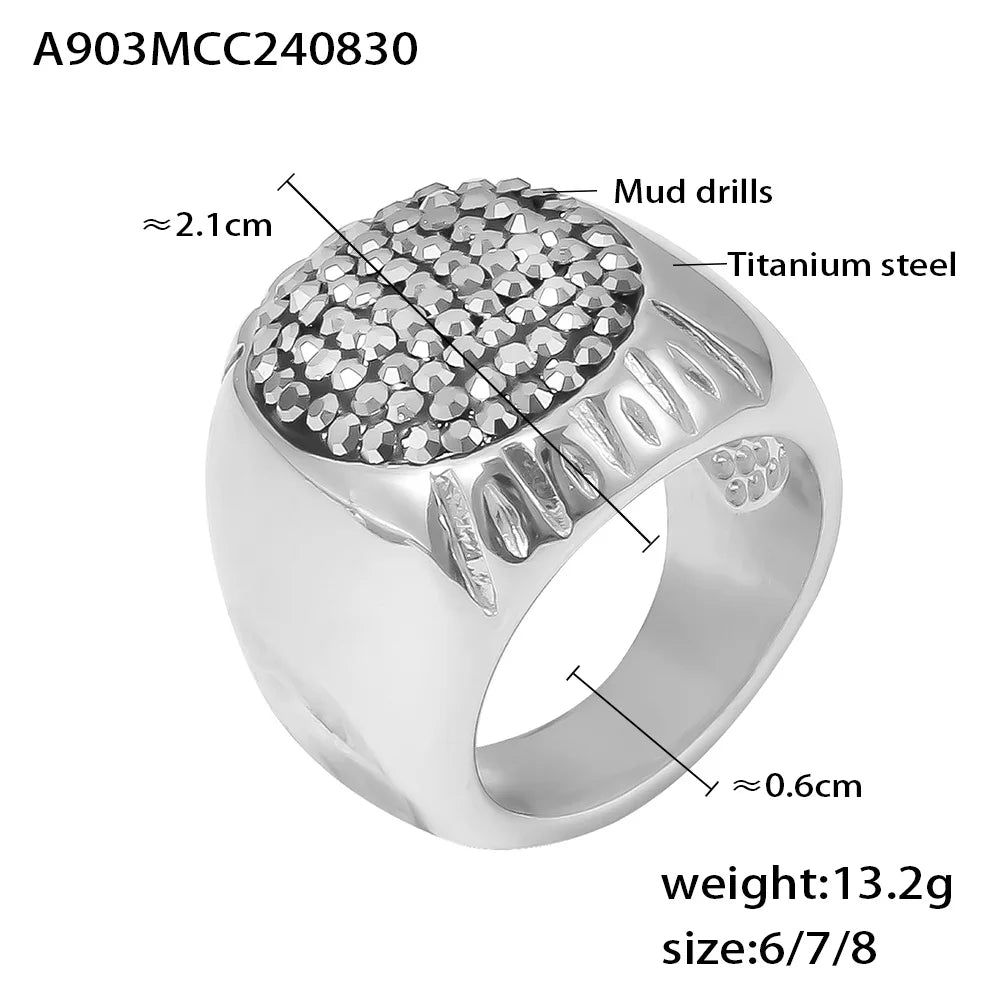 Luxury Shiny Rhinestones Beautiful Rings for Women Gold Plated Waterproof Stainless Steel Ring Exaggerate Finger Jewelry Gift