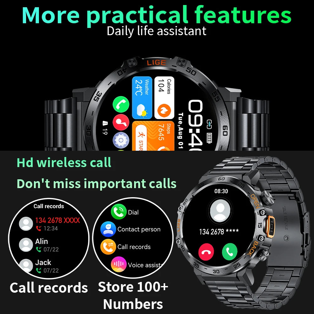 LIGE New Smart Watch Men Sport Watch Outdoor Flashlight 360*360 Ultra HD Screen Waterproof Fitness Bluetooth Call Men Smartwatch