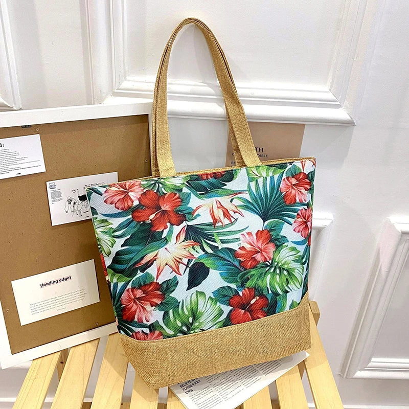 New Women Handbag Floral Printed Beach Shopping Large Capacity Tote Bag Fashion Casua High Capacity Travel Ladies Shoulder Bag