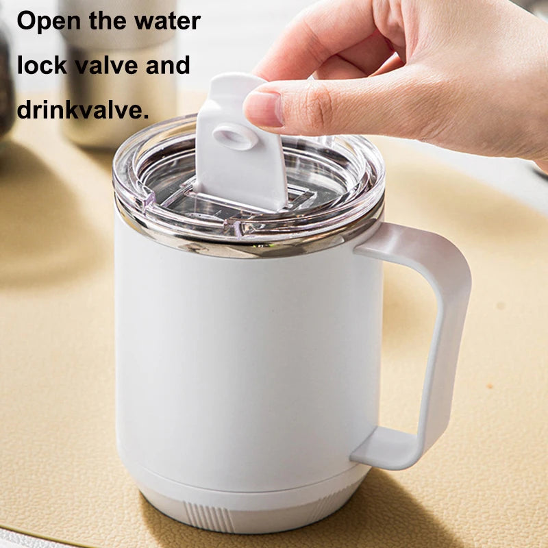 460ml Coffee Cup with Handle Lid Straw Insulated Cup Vacuum Stainless Steel Double Layer Large Capacity Portable Traveling