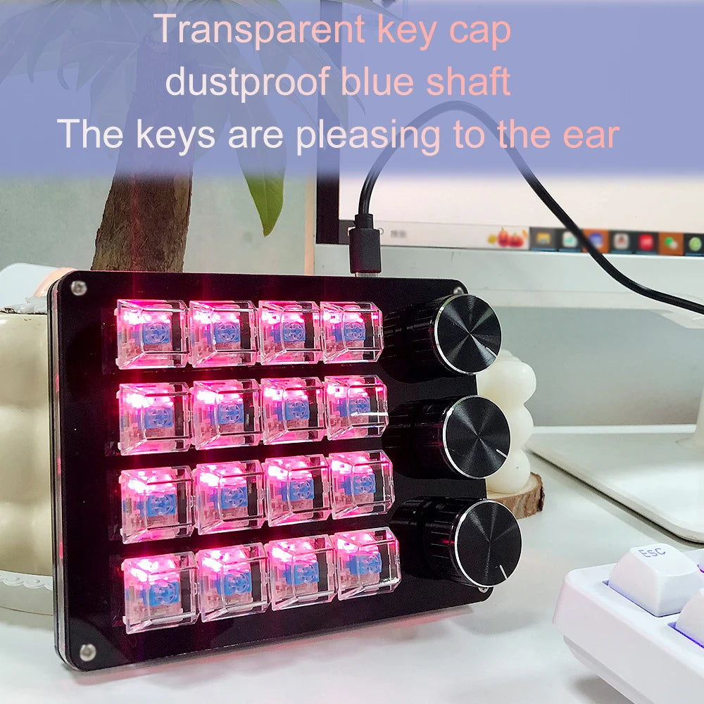 Customizable 16Key Macro Keyboards with 3 Rotary Knobs for Efficient Commands in Gaming and Professional Graphics Design.
