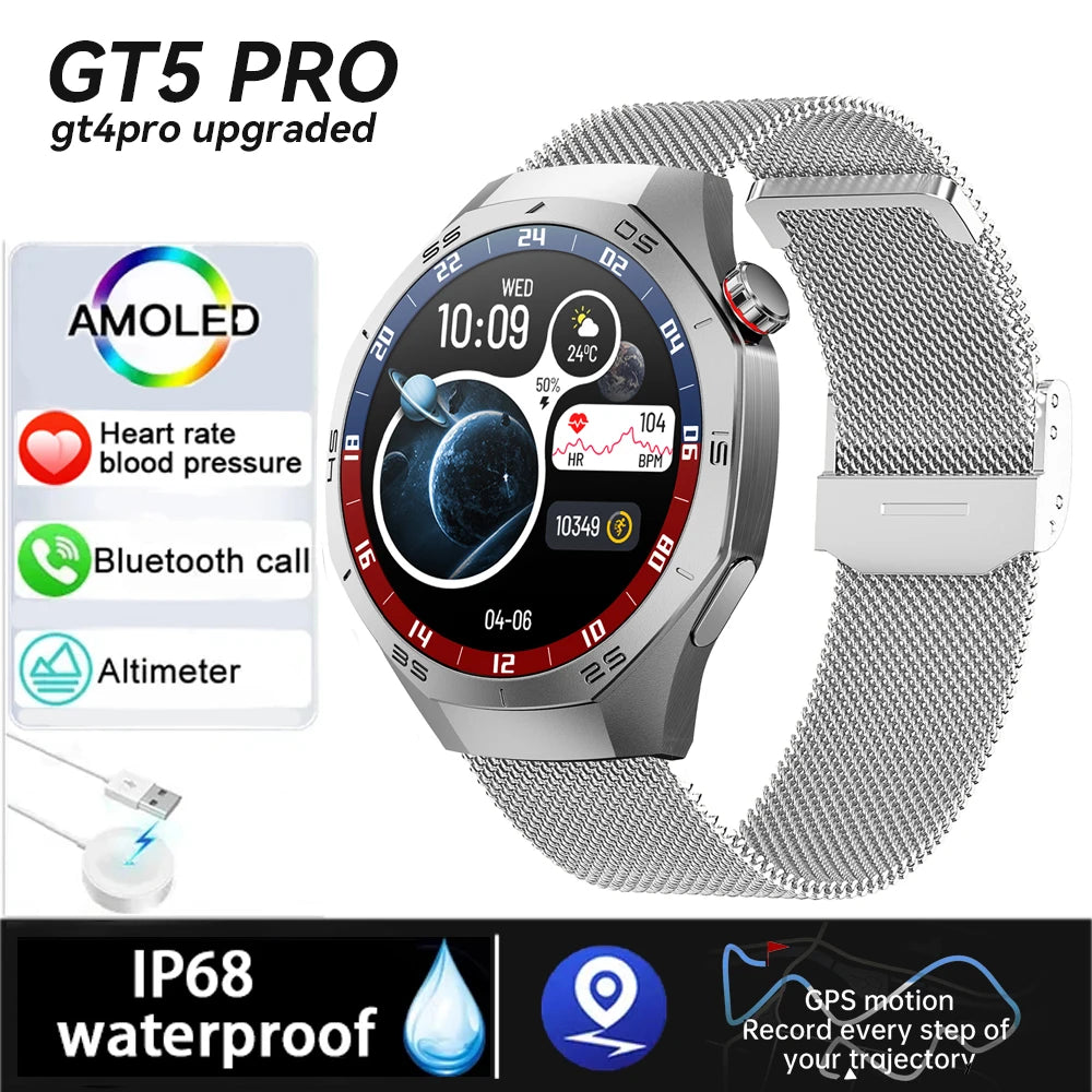 2025 New Smart Watch Men Watch 5 Pro 1.52 AMOLED Screen Bluetooth Call GPS Trajectory NFC Heart Rate Dynamic Lsland SmartWatches