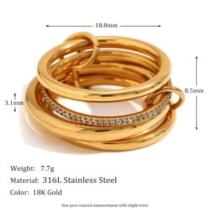 Unique Cool Three Fingers Chain Shape Variable Hiphop Rings Stainless Steel 18k Gold Steel Trendy Accessories for Women Men